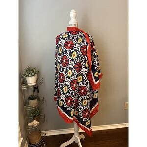 Vera Bradley Scarf Blue Red Gold Paisley 28x70” Gauzy Soft Viscose Self Fringe